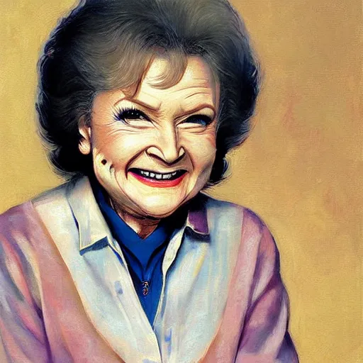 Image similar to anime betty white by by Hasui Kawase by Richard Schmid on canvas