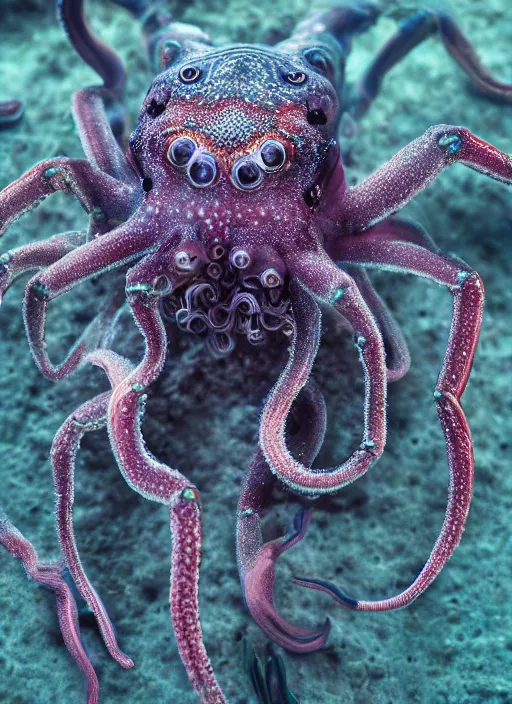 Prompt: hyper realistic photography of intricate deepsea fish spidercrab octopus medusa squid hybrid cinematic, symmetric detailed,