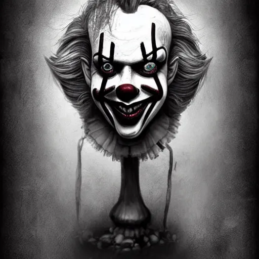 Image similar to surrealism grunge cartoon portrait sketch of Pennywise, by michael karcz, loony toons style, freddy krueger style, horror theme, detailed, elegant, intricate