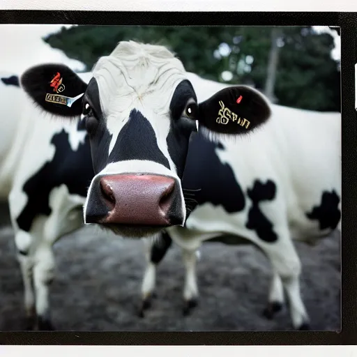 Prompt: a cow with 2 heads, unsettling, found footage style, polaroid, kodak film