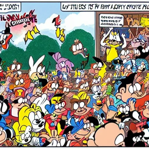 Prompt: looney toons in a mosh pit