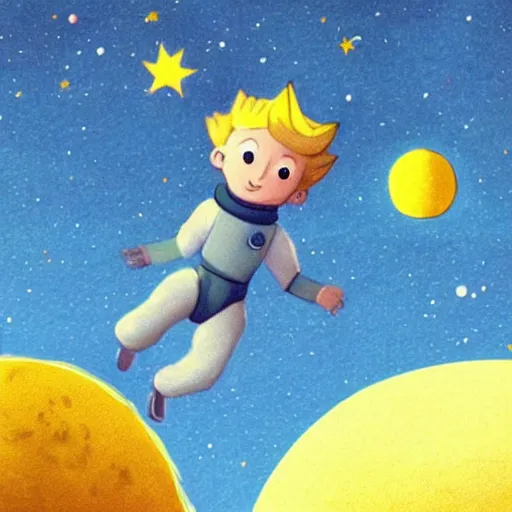 Image similar to the little prince on a little round planet floating in space