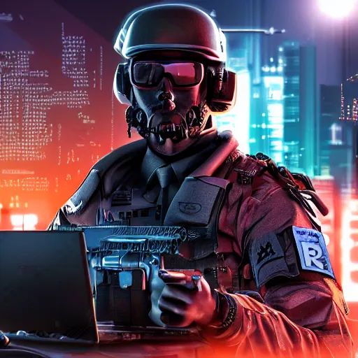 Image similar to digital mascot for special operations service in cyberpunk style