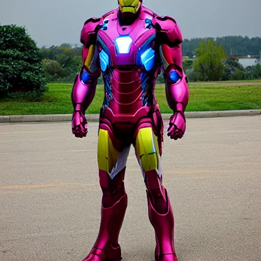 Prompt: neon iron man suit