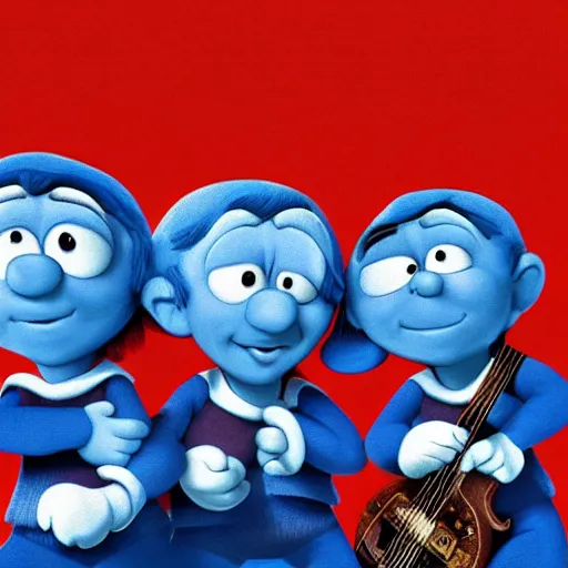 Prompt: the smurfs on the beatles album cover, 8 k resolution hyperdetailed photorealism