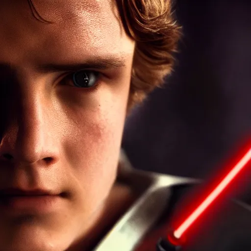 Image similar to anakin skywalker, revenge of the sith, star wars, promotional shot, 4k, highly detailed face, professional photography, cinematic, film, low lighting, portrait,