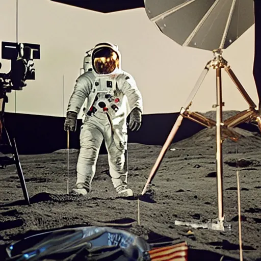 Prompt: the moon landing film set, photo, behind the scenes, detailed, 4k