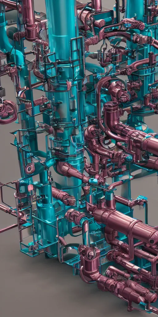 Image similar to an industrial Machine that turnes water into wine, highly detailed complex machinery, electrical engineering, mechanical engineering, machines, intrinsic details. photorealistic illustration. octane render 4k. dark teal and magenta