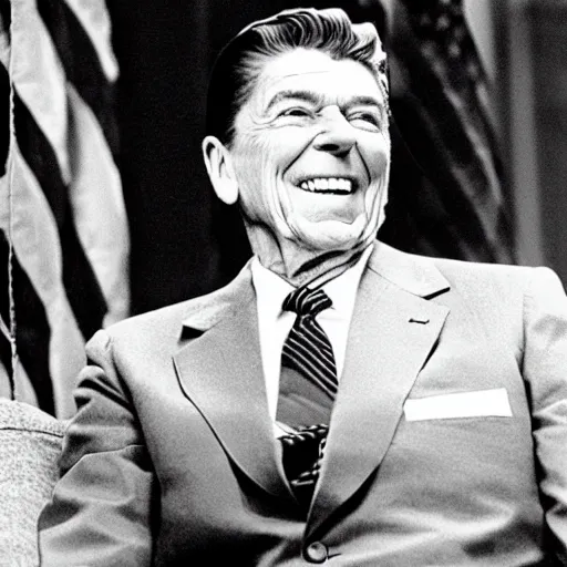 Image similar to [ ronald reagan sitting in chair next to tiger ]