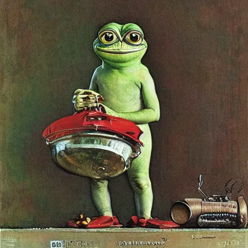 Prompt: pepe the frog by norman rockwell