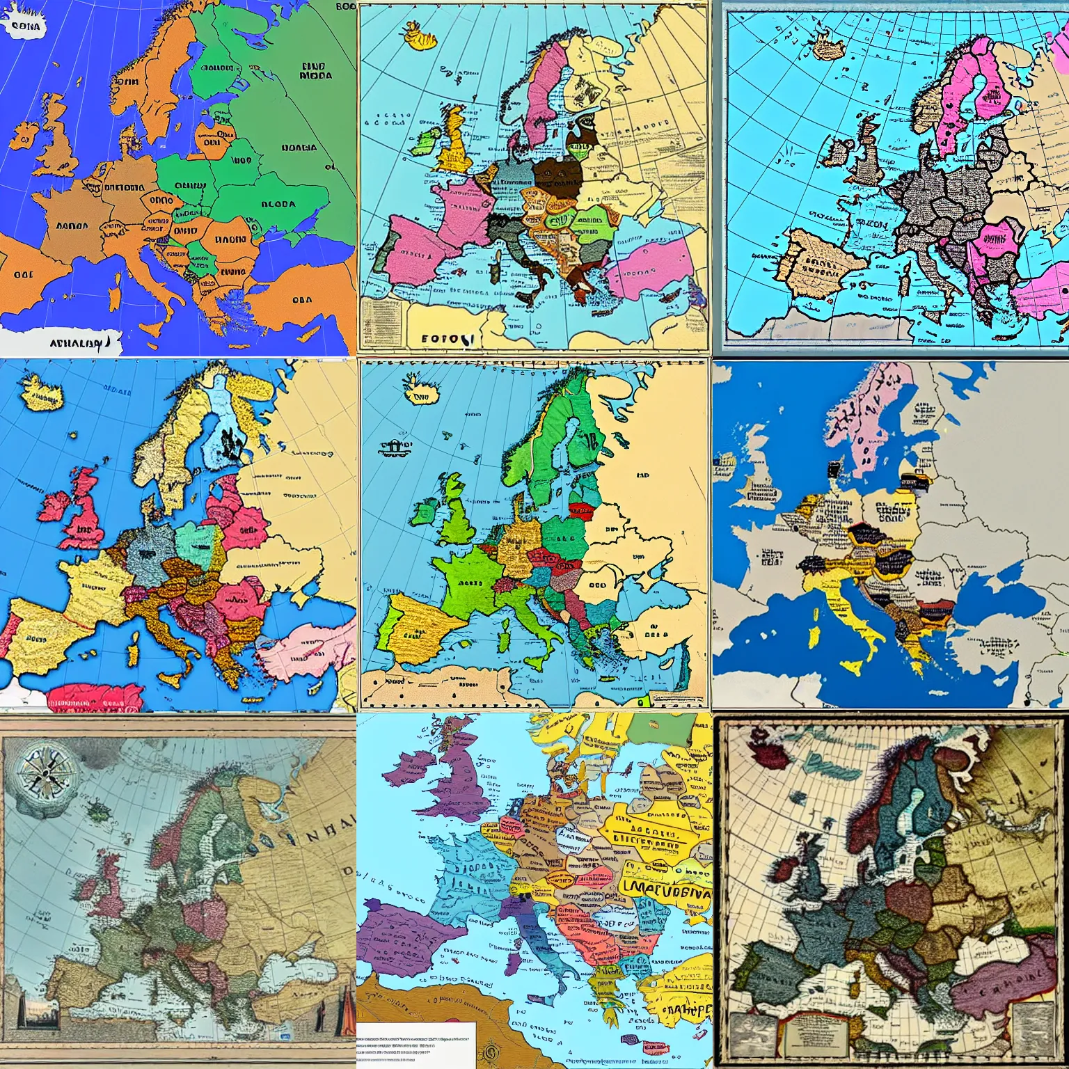 Prompt: map over europe with names