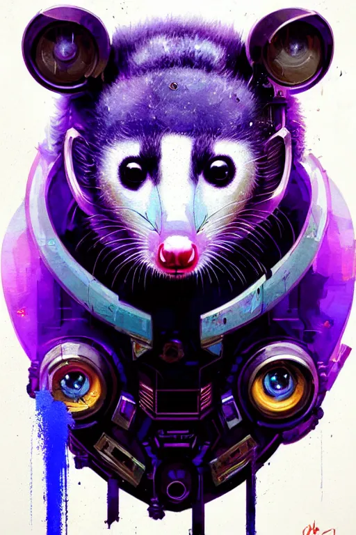 Image similar to a beautiful portrait of a cute cyberpunk opossum by sandra chevrier and greg rutkowski and wlop, purple blue color scheme, high key lighting, volumetric light, digital art, highly detailed, fine detail, intricate, ornate, complex, octane render, unreal engine, photorealistic