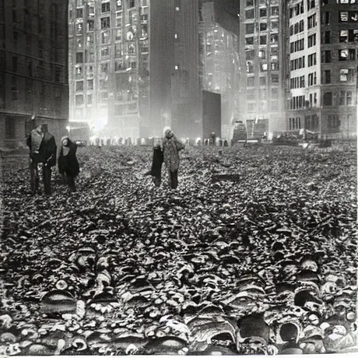 Image similar to nyc overtaken by mushrooms, photograph by weegee,