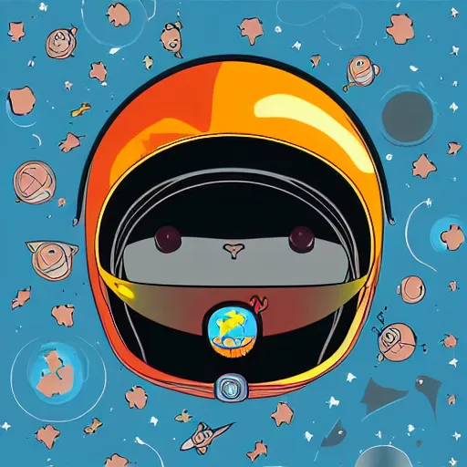 Image similar to a simplified vector based illustration about a kitten with a cosmonaut helmet, style of Akira motion movie, space colors, smooth and clean vector curves, no jagged lines, vinyl cut ready