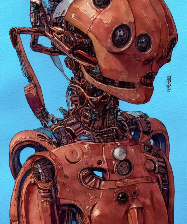 Image similar to a watercolor painting character portrait of a robot machine mutant in the style of jean giraud in the style of moebius trending on artstation deviantart pinterest detailed realistic hd 8 k high resolution