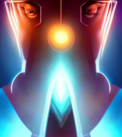 Image similar to symmetry!! egyptian prince of technology, solid cube of light, hard edges, product render retro - futuristic poster scifi, lasers and neon circuits, brown skin man egyptian prince, intricate, elegant, highly detailed, digital painting, artstation, concept art, smooth, sharp focus, illustration, dreamlike, art by artgerm