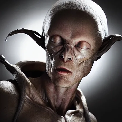 Image similar to a man, hyperrealistm still from the movie alien, studio lighting, ethereal, horror