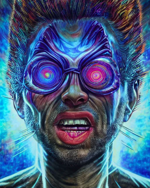 Prompt: portrait ultra dimensional wolverine entity, accidentally tripping on dmt and acid, psychedelic experience, overwhelming psychosis of self realization and burning awakening, ultra high definition, unreal engine 5, hyperrealism, masterpiece composition, by casey weldon, barclay shaw 8 k photorealistic