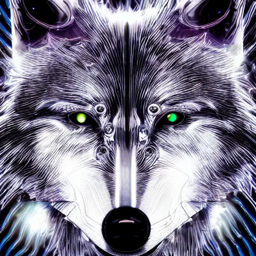 Image similar to face of a cybernetic wolf, futuristic, cyberpunk, symmetric, digital illustration, photo - realistic, macro, extremely detailed, vivid, neon, dramatic lighting, intricate details