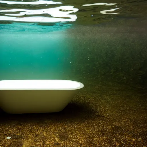 Image similar to photo of a bathtub with the surface of water visible in it. the whole scene is underwater