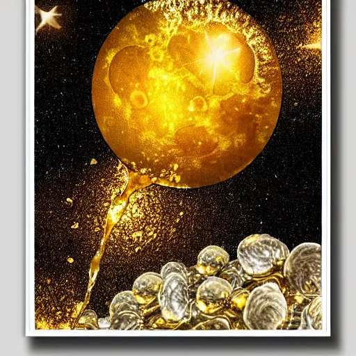 Image similar to the moon with honey poured on it, photorealistic, detailed, HDR, high contrast