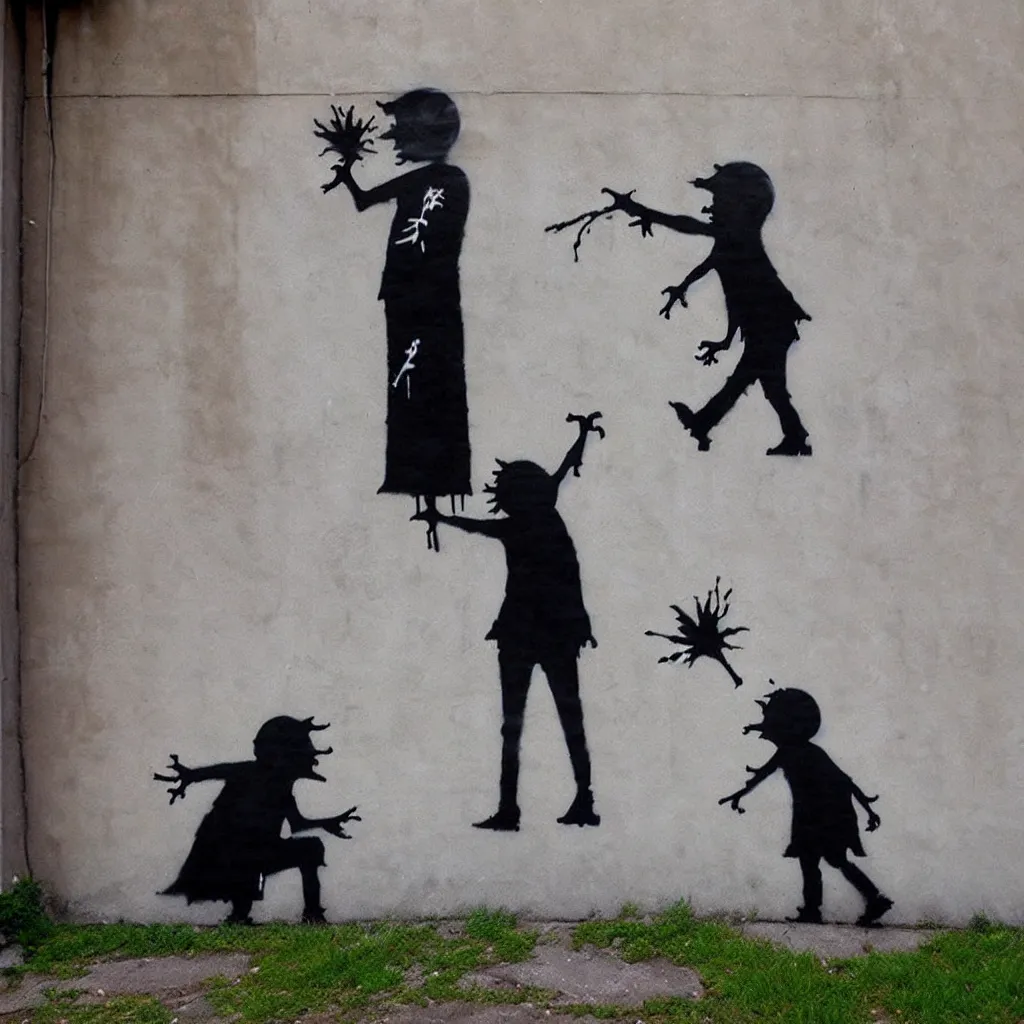 Image similar to famous wall graffiti by banksy