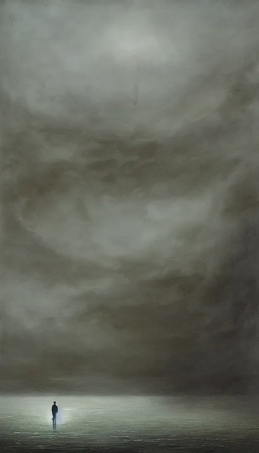 Image similar to man on boat crossing a body of water in hell with creatures in the water, sea of souls, by lee madgwick