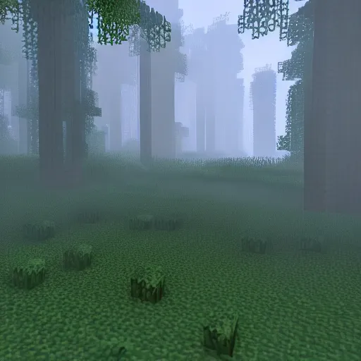 Image similar to atmospheric render of a forest, minecraft, rendered with blender, 4 k, rtx