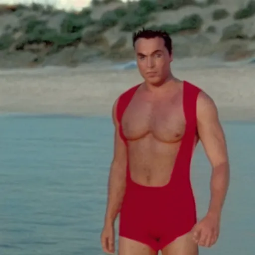 Prompt: a screen still of chris remo in an episode of baywatch