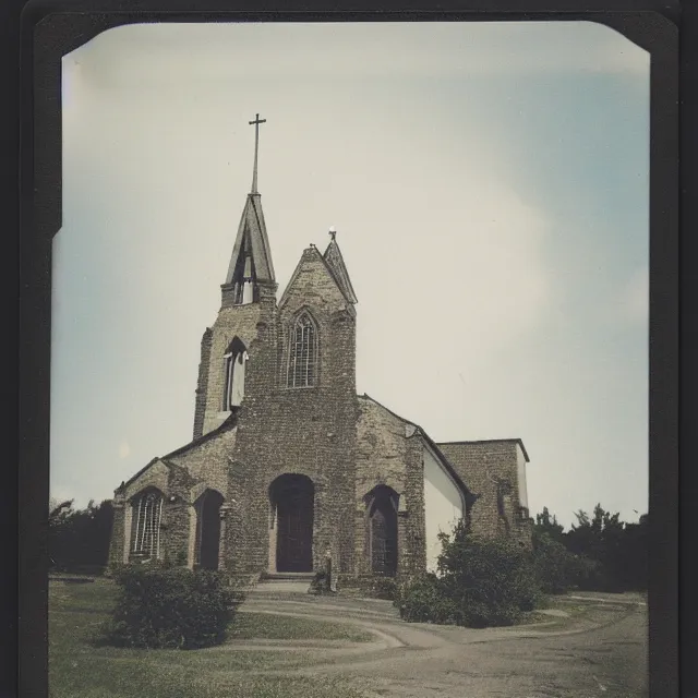 Prompt: very beautiful polaroid photo of a disintegrating church