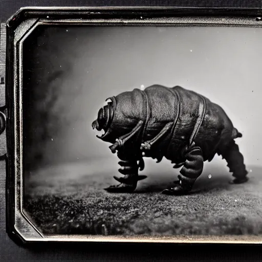 Prompt: tardigrade!!! daguerreotype portrait photograph. ansel adams. highly detailed. old timey.