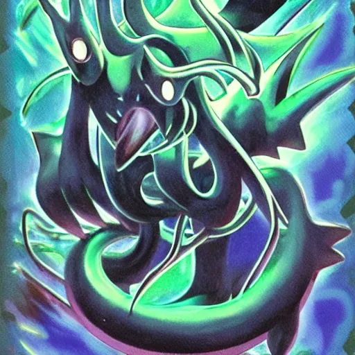 Image similar to cthulu psychic / dark type Pokémon, Ken sugimori art, original 151