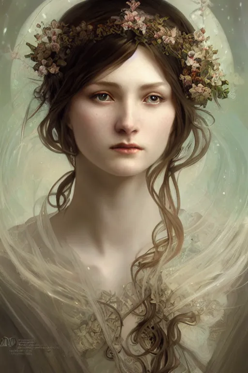 Image similar to beautiful and victorian and holy and divine and elite young medieval female white knight portrait +shinny eyes+front face with light flowing hair, ultradetail face, art and illustration by tian zi and craig mullins and WLOP and alphonse mucha, fantasy, intricate complexity, human structure, human anatomy, fantasy character concept, watermark, blurry, hyperrealism 8k