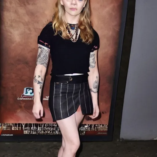 Image similar to natalie dormer with tattoos wearing miniskirt and fox - tail doing a handstand, sweaty, full - body