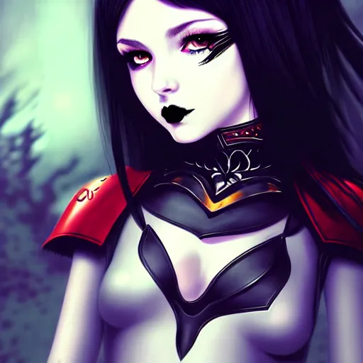 Prompt: portrait of beautiful goth girl in warhammer armor, art by kuvshinov ilya