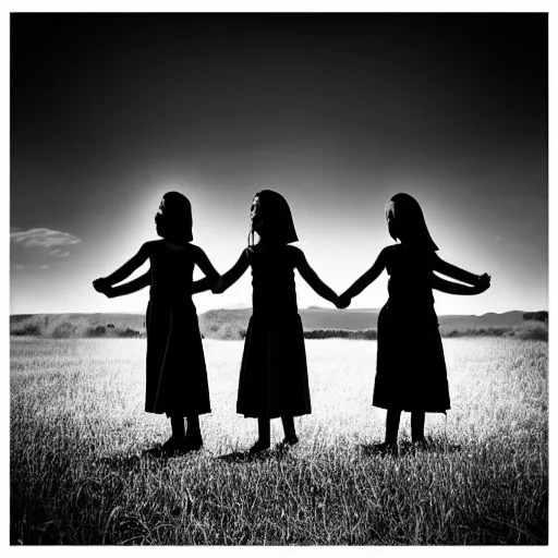 Prompt: sisters silhuette, award winning black and white photography