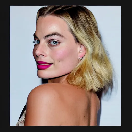 Image similar to a portrait of margot robbie doing a kissing face, highly detailed