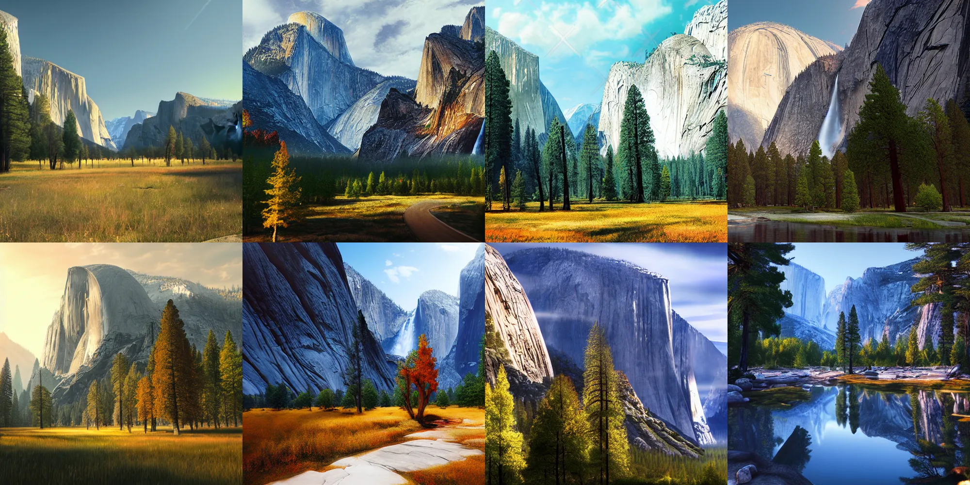 Prompt: photorealistic Octane render of Yosemite National Park by Makoto Shinkai and Hayao Miyazaki