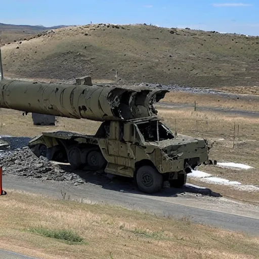 Prompt: photo of the destroyed himars missile system, real detailed photo