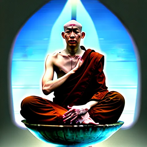 Image similar to a monk levitating water by meditating, digital art, fantasy art, matte painting