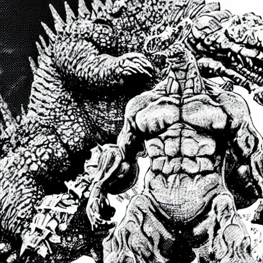 Prompt: Godzilla posing in Jojo's Bizarre Adventure
