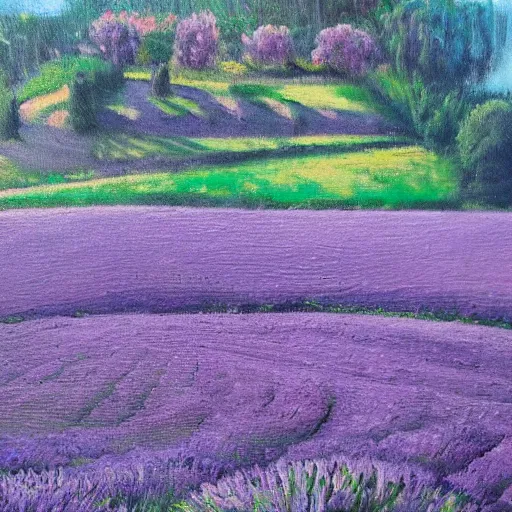 Prompt: highly detailed oil painting of field of lavender in france