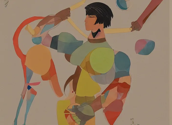 Prompt: naturalistic portrait of a warrior, representational earth tones, stunning clarity experimental cut paper mixed media blotchy character shape design by masaaki yuasa, pleasing palette watercolor masterpiece