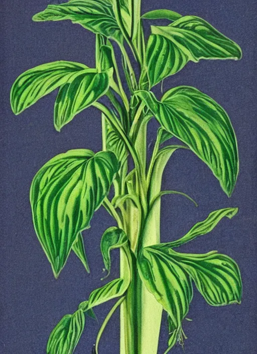 Image similar to vintage botanical illustration of Audrey Plant from Little Shop of Horrors (1986), detailed