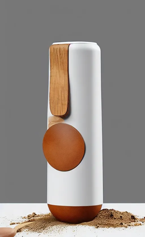 Image similar to a stylish handheld electric beverage mixer ; natural materials ; industrial design ; behance ; le manoosh ; pinterest ; if design award ; reddot design award