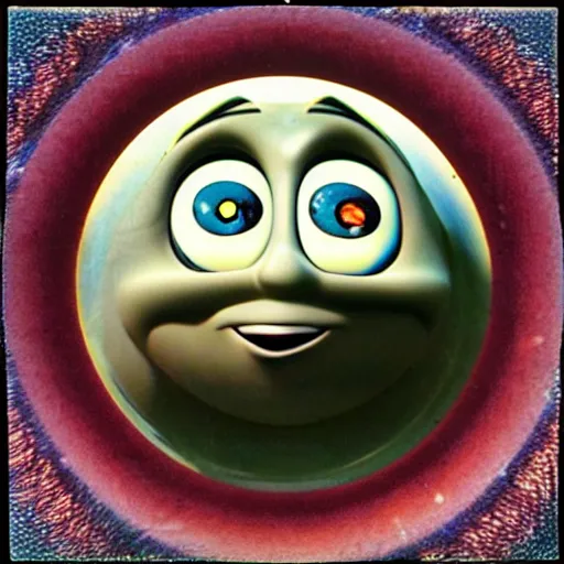 Image similar to creepy found footage of Thomas the tank engine super close up zoom fish eye staring at you terrifying backrooms horror