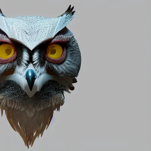 Prompt: a 3 d render of an owl mask, octane render, unreal engine, hyper realistic, detailed