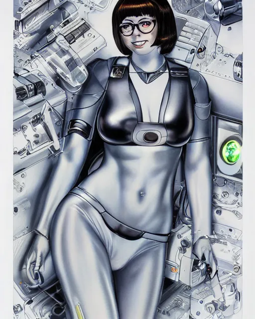 Prompt: a portrait of velma dinkley as an android girl by Hajime Sorayama