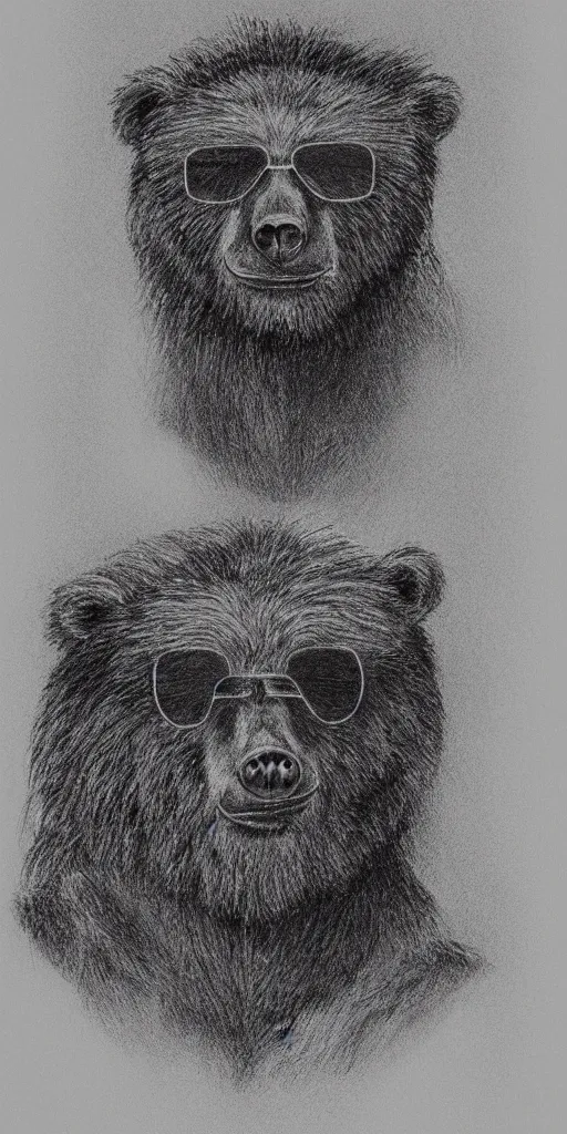 Prompt: a detailed portrait of a hairy humanoid creature with a bear like face wearing aviators