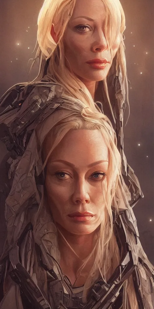 Image similar to portrait of Jenna Jameson as a character in star Wars movie, looking at camera, intricate, dystopian, sci-fi, extremely detailed, octane render, digital painting, concept art, smooth, sharp focus, illustration, incredible art by artgerm and greg rutkowski and alphonse mucha and simon stalenhag